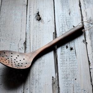 Wooden skimmer, Handcrafted utensil, wooden spoon, Laddle with holes,spoon with holes, serving spoon, cooking spoon, serving utensils walnut image 5