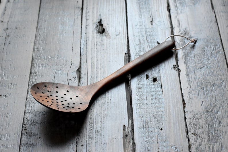 Wooden skimmer, Handcrafted utensil, wooden spoon, Laddle with holes,spoon with holes, serving spoon, cooking spoon, serving utensils walnut image 5