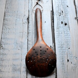 Wooden skimmer, Handcrafted utensil, wooden spoon, Laddle with holes,spoon with holes, serving spoon, cooking spoon, serving utensils walnut image 4