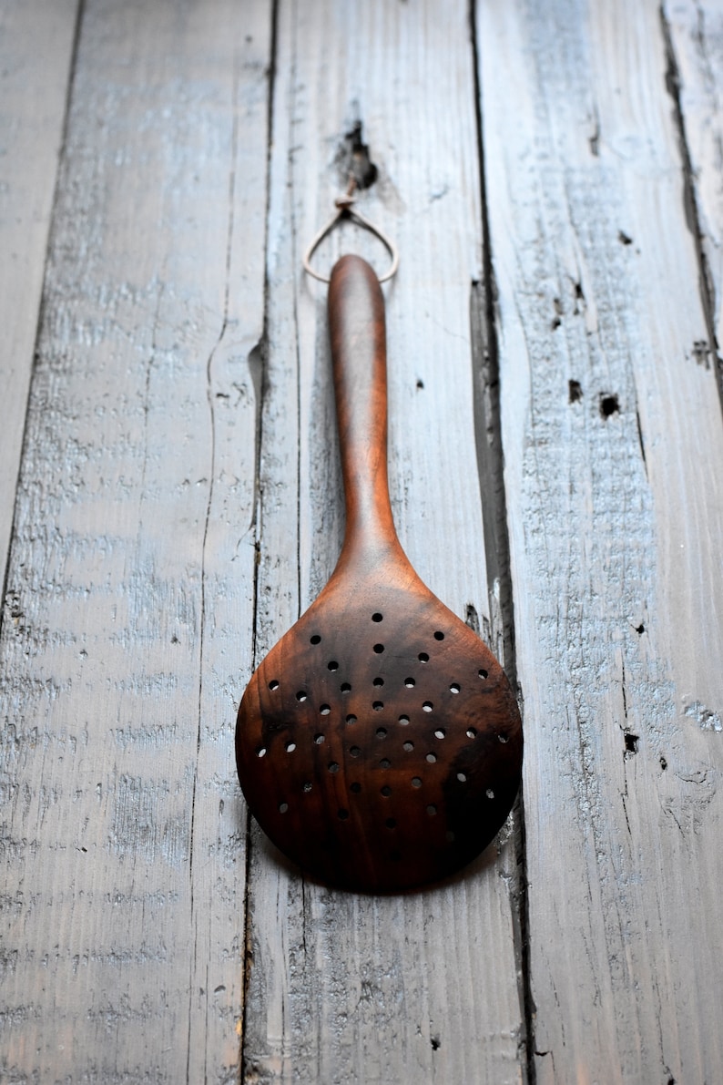 Wooden skimmer, Handcrafted utensil, wooden spoon, Laddle with holes,spoon with holes, serving spoon, cooking spoon, serving utensils walnut image 4