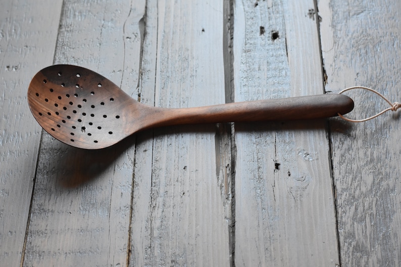 Wooden skimmer, Handcrafted utensil, wooden spoon, Laddle with holes,spoon with holes, serving spoon, cooking spoon, serving utensils walnut image 7