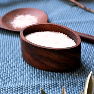 Organic Wooden salt box, spice box, tea box, salt cellar, small box, wooden cellar, walmut box, walnut salt box, salt box with lid Type A (longer)