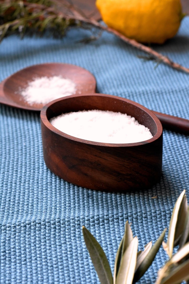 Organic Wooden salt box, spice box, tea box, salt cellar, small box, wooden cellar, walmut box, walnut salt box, salt box with lid Type A (longer)