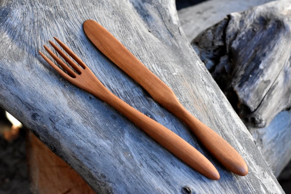 Wooden cutlery set, fork and knife, wooden spreader, unique cutlery, handcrafted knife, butter spreader, unique fork, wooden kitchenware