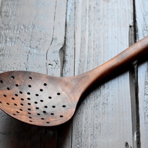 Wooden skimmer, Handcrafted utensil, wooden spoon, Laddle with holes,spoon with holes, serving spoon, cooking spoon, serving utensils walnut image 1