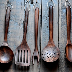 Wooden skimmer, Handcrafted utensil, wooden spoon, Laddle with holes,spoon with holes, serving spoon, cooking spoon, serving utensils walnut image 8