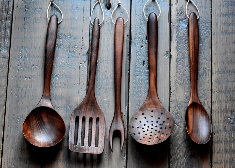 Wooden skimmer, Handcrafted utensil, wooden spoon, Laddle with holes,spoon with holes, serving spoon, cooking spoon, serving utensils walnut image 8