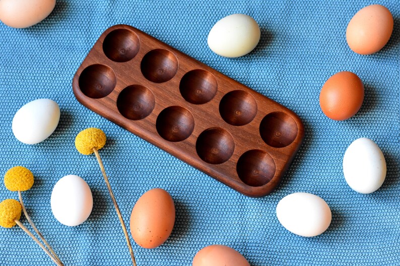 wooden egg holder, wooden egg tray, walnut wood egg holder, easter egg tray, easter, easter present, home decor, tray for 10-12 eggs, wood image 4