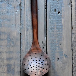 Wooden skimmer, Handcrafted utensil, wooden spoon, Laddle with holes,spoon with holes, serving spoon, cooking spoon, serving utensils walnut image 3