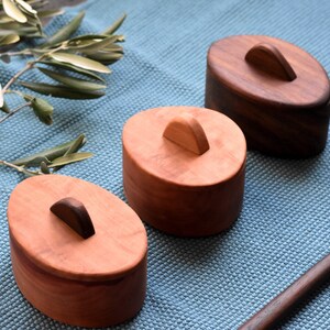 Organic Wooden salt box, spice box, tea box, salt cellar, small box, wooden cellar, walmut box, walnut salt box, salt box with lid image 2