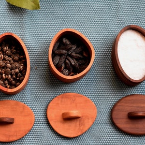 Organic Wooden salt box, spice box, tea box, salt cellar, small box, wooden cellar, walmut box, walnut salt box, salt box with lid image 7