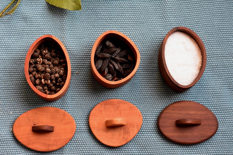 Organic Wooden salt box, spice box, tea box, salt cellar, small box, wooden cellar, walmut box, walnut salt box, salt box with lid image 7