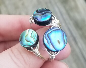 Shell Natural Abalone Ring,Shell Jewelry,Abalone shell Ring,Shell Ring,girlfriend ring Sterling Silver ring, Statement Ring Healing Ring