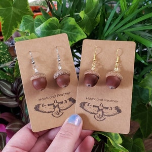 Real Acorn Earrings, Natural Brown Acorn Dangle Earrings, Rustic Handmade Jewelry, Earthy Mother Nature Gift, Woodland Boho Hippie Style