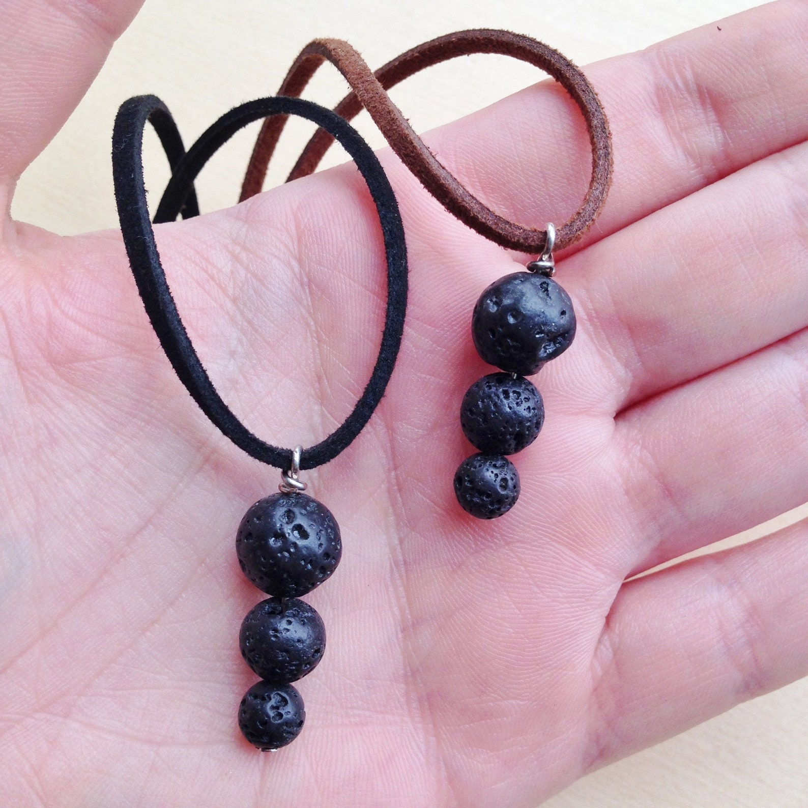 Lava Bead Necklace Essential Oil Diffuser Pendant Black Lava Etsy