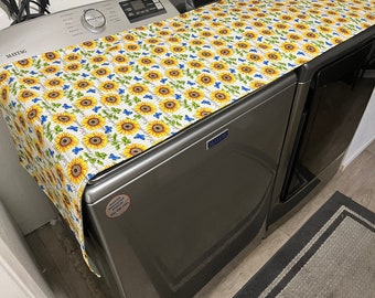 Reversible Washer Dryer Cover,  Sunflowers & Sage Green  Duck Fabric 20&quot; X 80&quot;