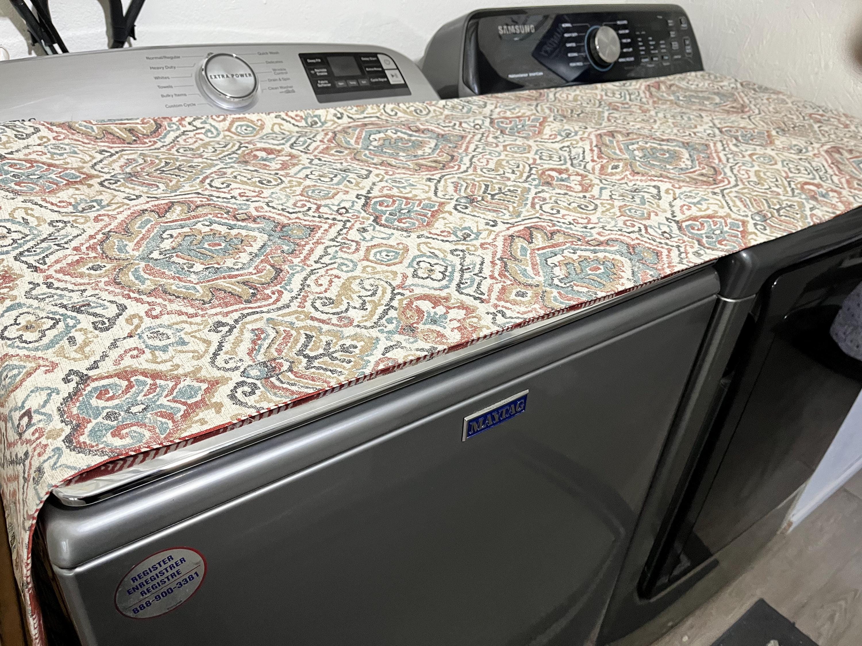 Reversible Washer & Dryer Cover, Multi colored design/Rust with cream, Duck Cotton Fabric