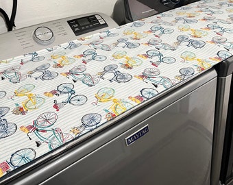 Reversible Washer and Dryer Cover, Bikes and Light Denim, Duck Cotton Fabric 20&quot; X 80&quot;