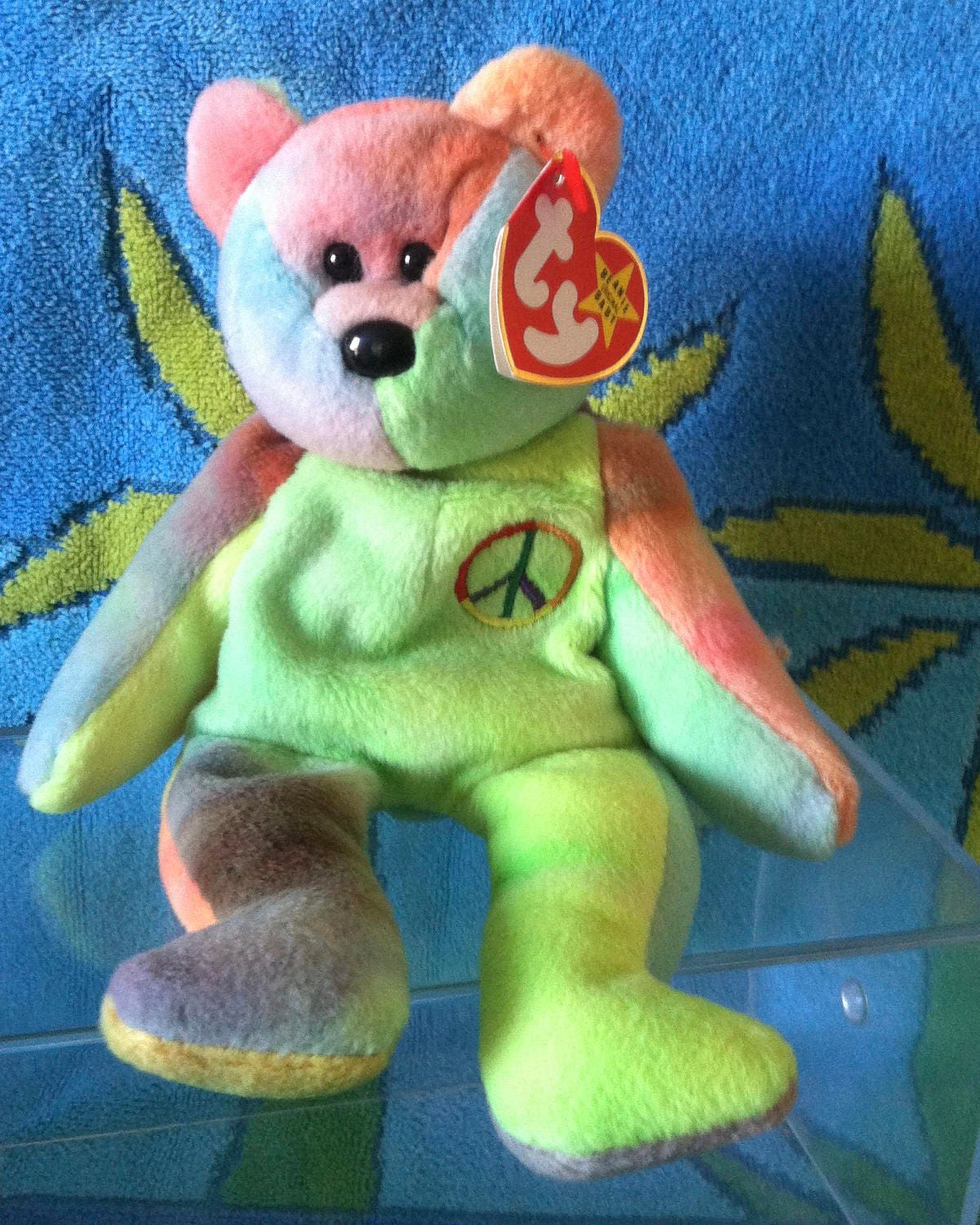 blue peace bear beanie baby