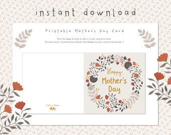 Folk Flowers, printable Mother's Day card, instant download