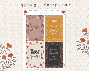 Folk Flowers, printable Motivational Cards, instant download