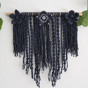Modern Macrame Wall Hanging with Flowers 19&quot; x 19&quot;, Floral Wall Decor, Unique Boho Accent