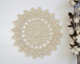Crochet Doily 13 Inches, Beige Table Decor