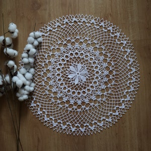 23&quot; Round Table Topper, Large Crochet Doily, White Lace Doily, Table Decor