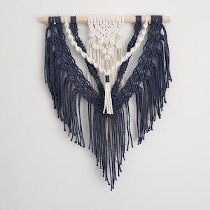 Beige / Blue Macrame Wall Hanging, Living Room Wall Decor, Boho Wall Hanging