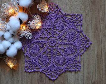 Purple Crochet Doily, Round Lace Doily, Table Decoration