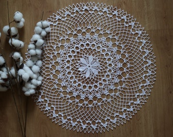 23" Round Table Topper, Large Crochet Doily, White Lace Doily, Table Decor