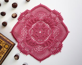Raspberry Crochet Doily, Rectangular Doily