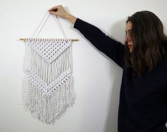 White Macrame Wall Hanging, Eco-Friendly Decor, Living Room Accent, Apartment Decor