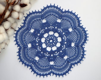 Blue Crochet Doily, Nightstand Decor, Bedside Table Decoration