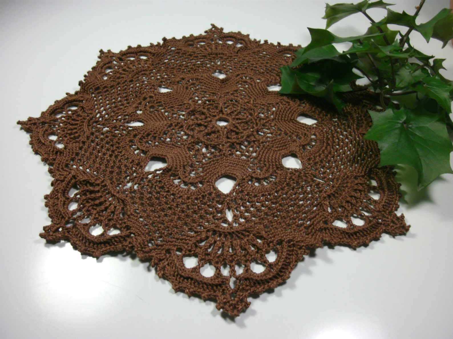 Brown textured doily 13 inches Round doily Lace doily Etsy