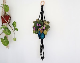 Cintre de plantes en macramé noir d’intérieur, accessoires de plantes, cadeau d’amoureux des plantes