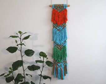 Narrow Macrame Wall Hanging, Multicolor Wall Decor, Boho Wall Hanging, Living Room Decor, Entry Way Wall Hanging, Bright Wall Decor