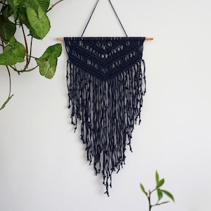 Wall Hanging 15&quot; x 25&quot;, Blue Bedroom Decor, Dark Blue Macrame Wall Hanging