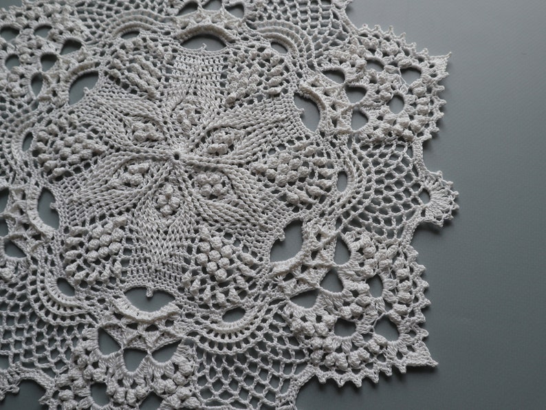 13 White Crochet Doily, Lace Table Topper, Retro Table Decor image 3