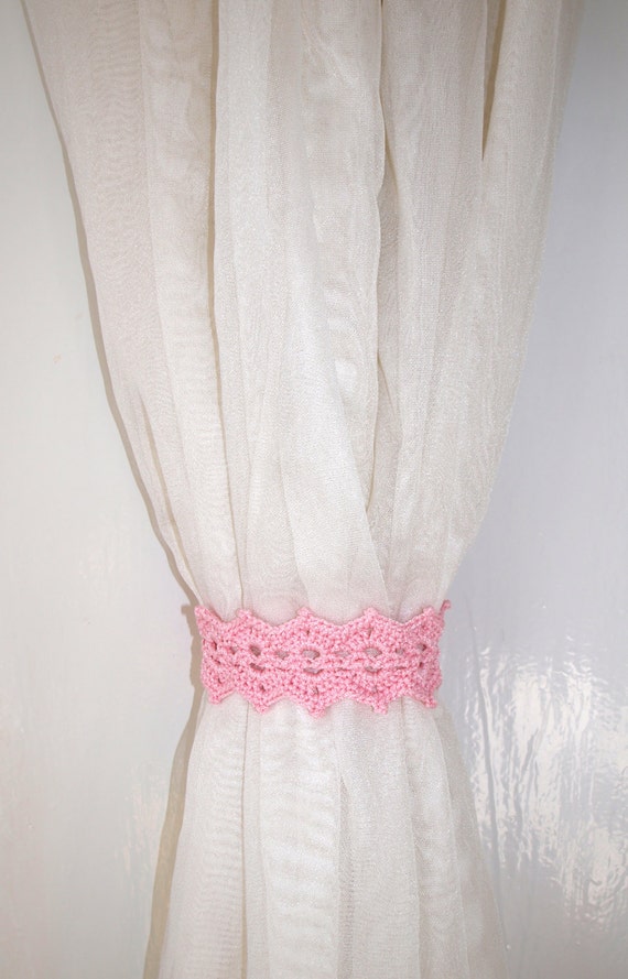 Pink Curtain Holdback Crochet Curtain Tie Backs Rose Curtain Etsy