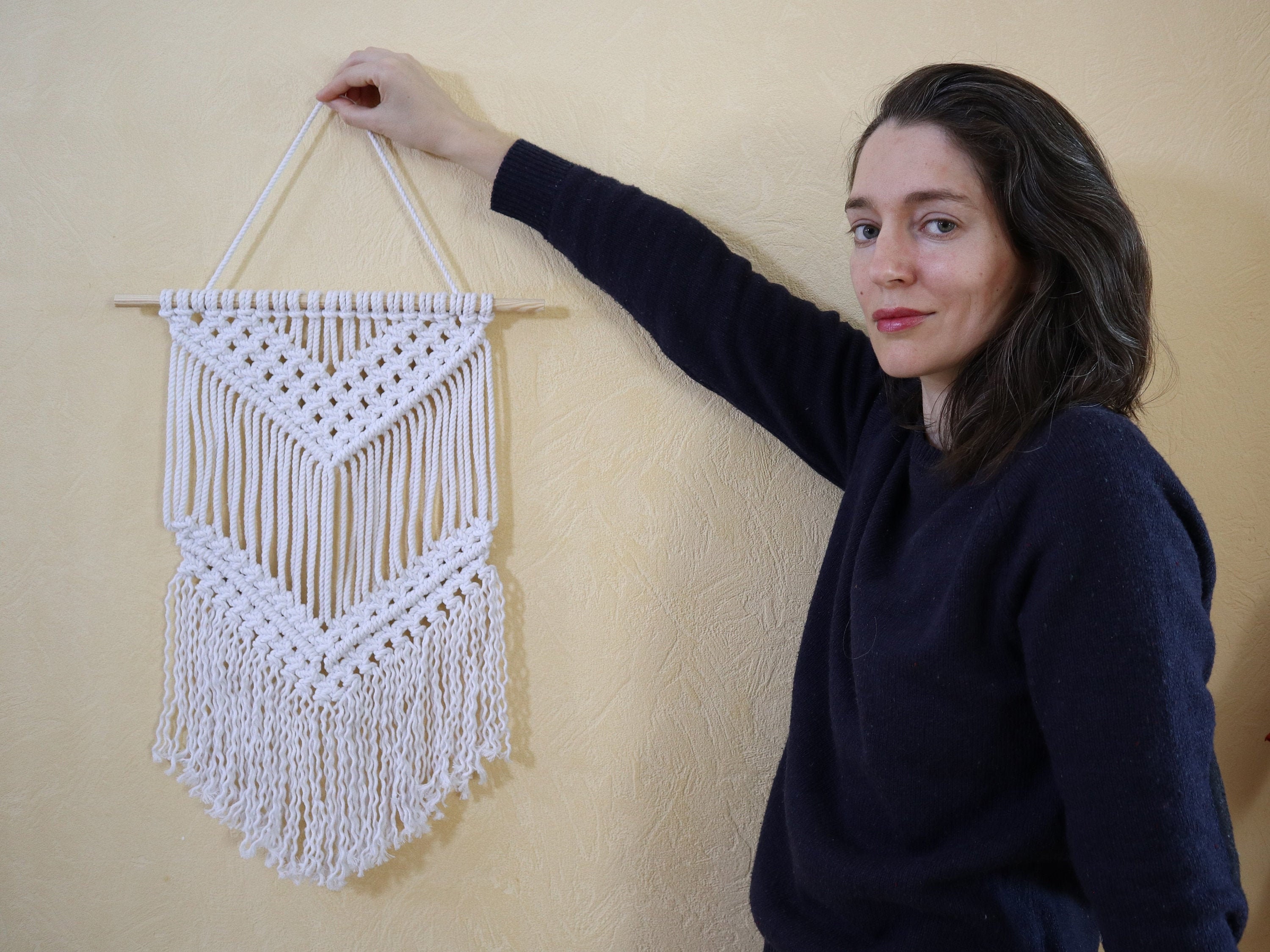 Accrochage Mural en Macramé Blanc Pur, Décor Scandinave