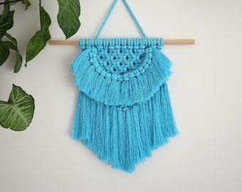 Blue Nursery Wall Decor, Small Macrame Wall Hanging, Baby Boy Nursery, Baby Shower Gift, College Room Decor, Blue Accent Pieces