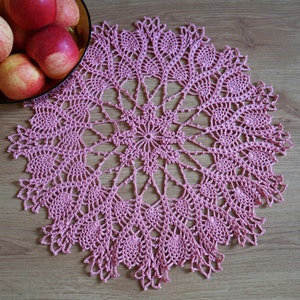 Pink Crochet Doily 18 Inches, Cottagecore Decor, Girl&#39;s Room Decor