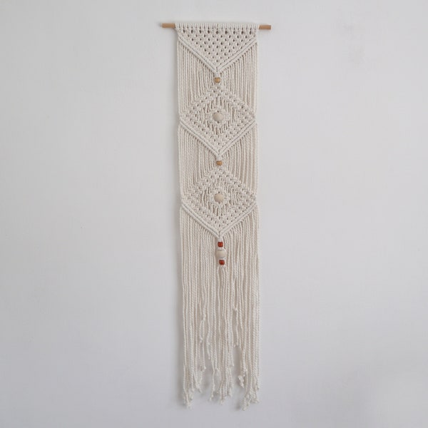 Macrame Wall Hanging With Beads, Narrow Wall Decor