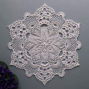 13 White Crochet Doily, Lace Table Topper, Retro Table Decor image 1