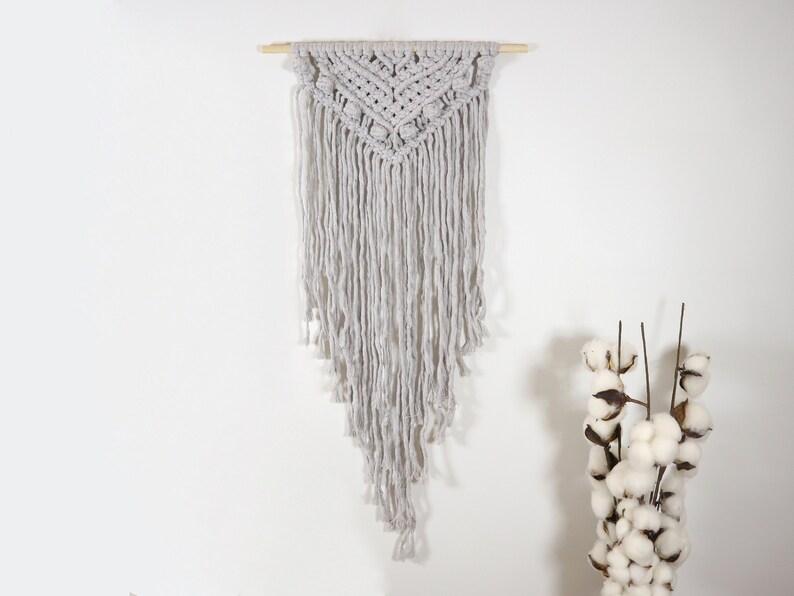 Grey Macrame Wall Hanging 13 X 27 Bohemian Wall Etsy