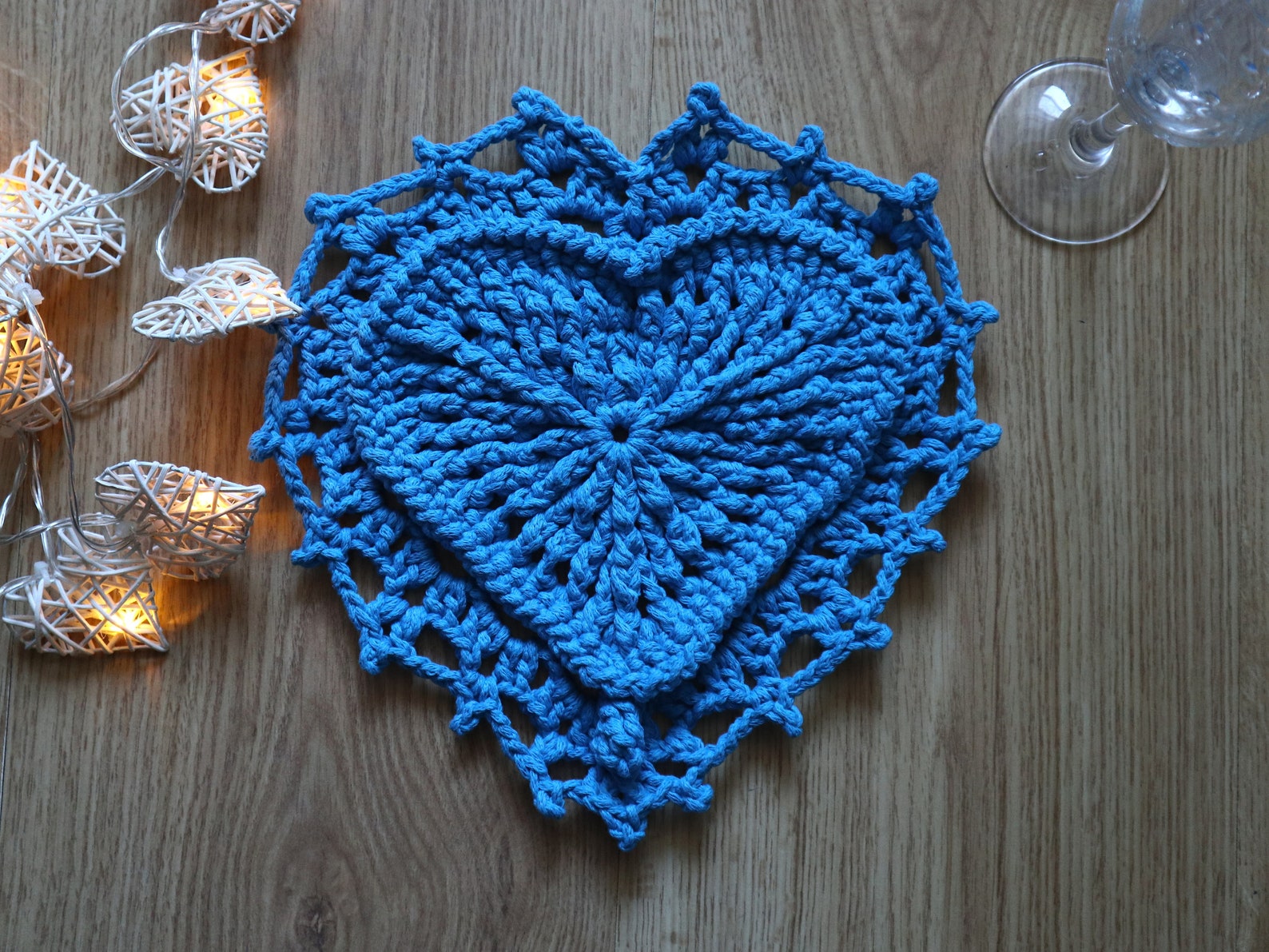 Heartshaped Centerpiece Blue Heart Doily Chunky Coffee Etsy