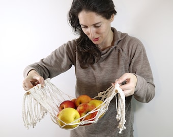 Hamaca de macramé con frutas: cesta colgante de cocina bohemia