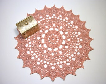 Peach Crochet Doily 11 Inches, Table Decoration, Pink Crochet Doily, Mother's Day Gift, Coffee Table Decor, Table Decoration