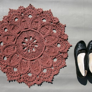 Brown crochet rug 22", Bedroom Floor Decor